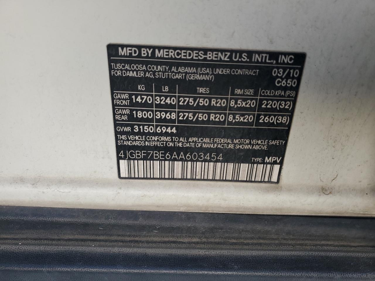 2010 Mercedes-Benz Gl 450 4Matic VIN: 4JGBF7BE6AA603454 Lot: 93036075