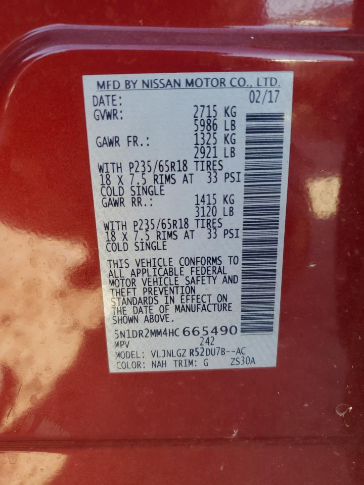 2017 Nissan Pathfinder S VIN: 5N1DR2MM4HC665490 Lot: 92600305