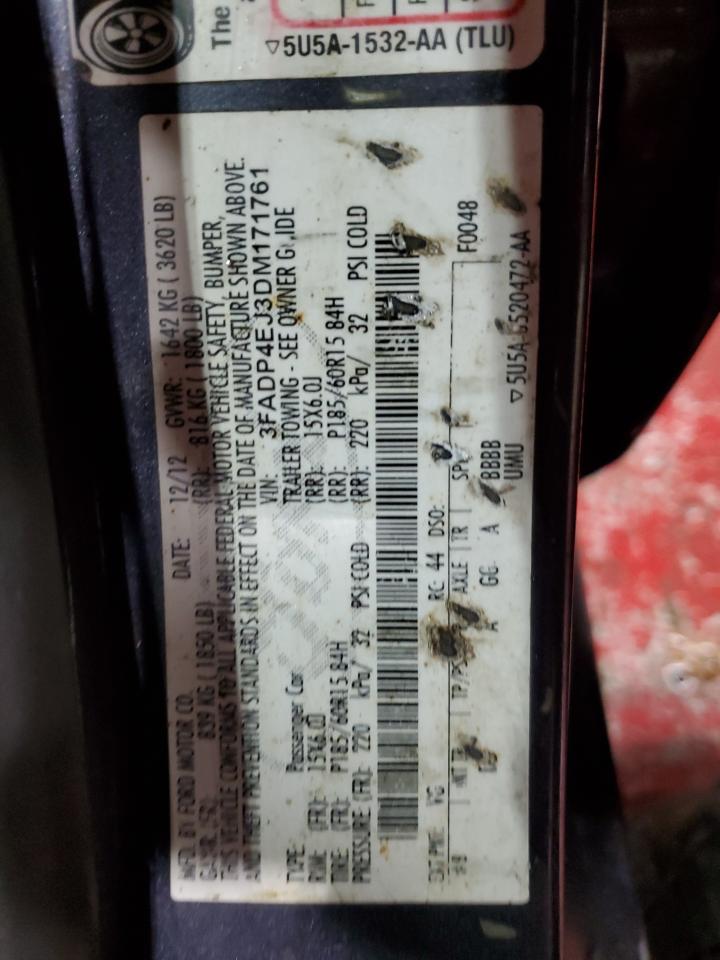 2013 Ford Fiesta Se VIN: 3FADP4EJ3DM171761 Lot: 92285115