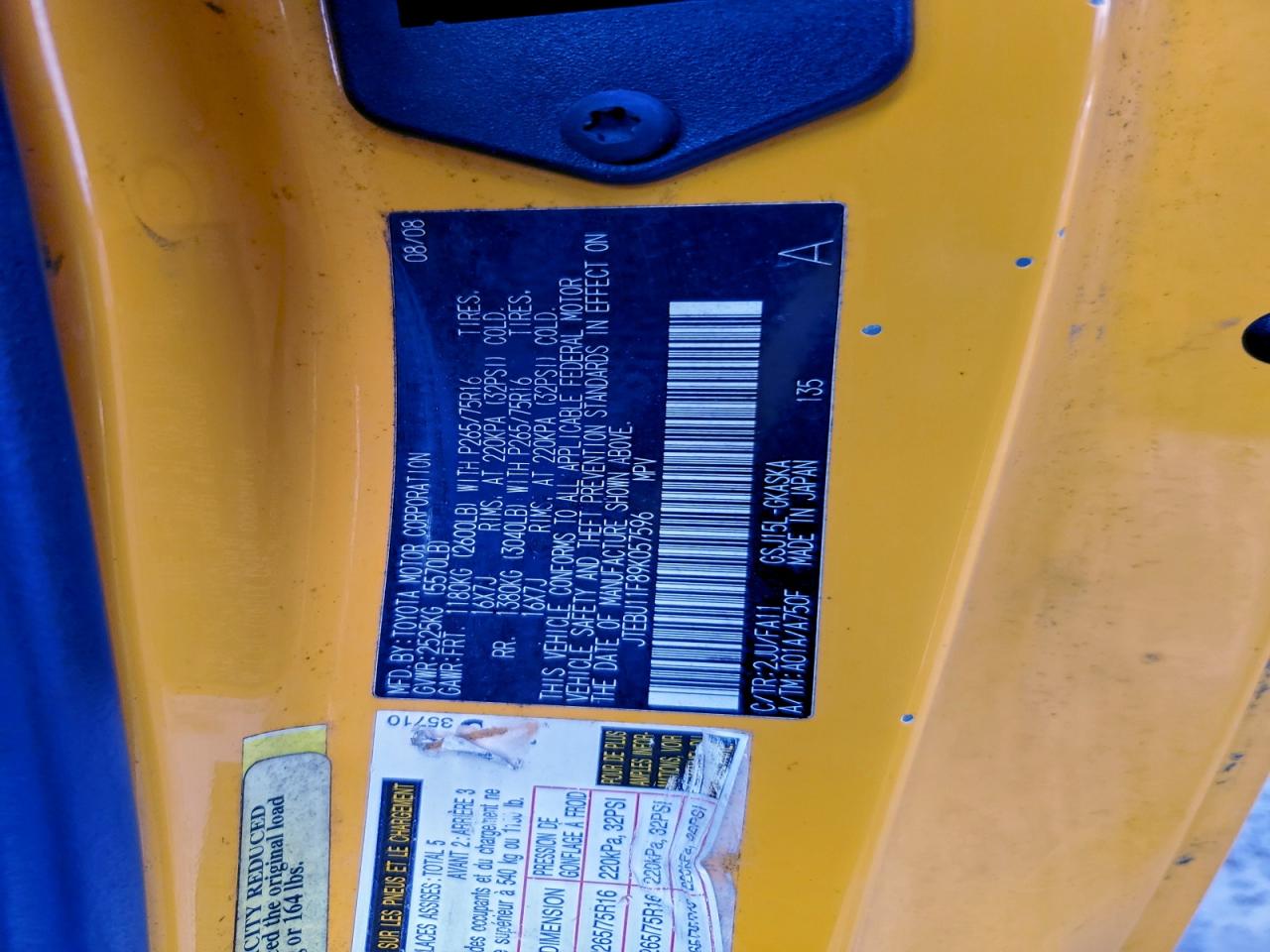 2009 Toyota Fj Cruiser VIN: JTEBU11F89K057596 Lot: 94234295