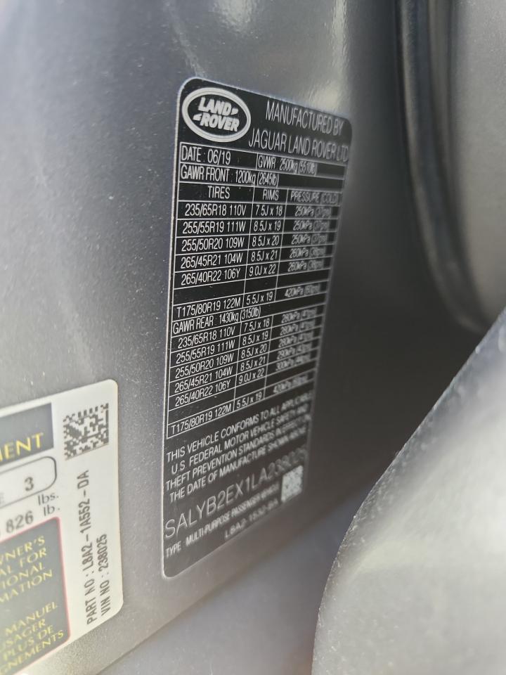 2020 Land Rover Range Rover Velar S VIN: SALYB2EX1LA238025 Lot: 92729055