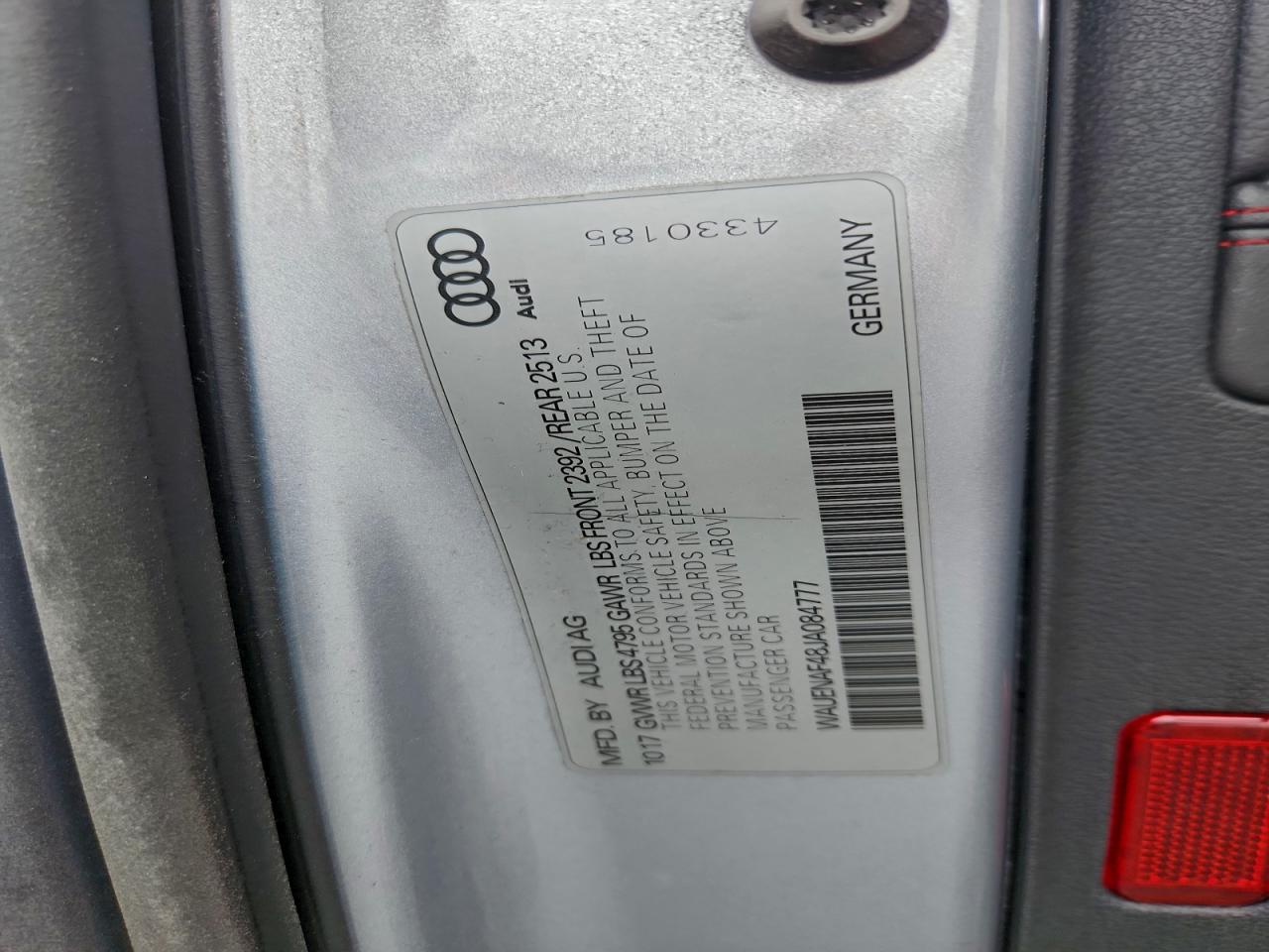 2018 Audi A4 Premium Plus VIN: WAUENAF48JA084777 Lot: 93705885