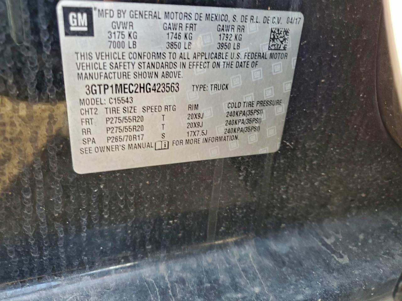 2017 GMC Sierra C1500 Sle VIN: 3GTP1MEC2HG423563 Lot: 94407275