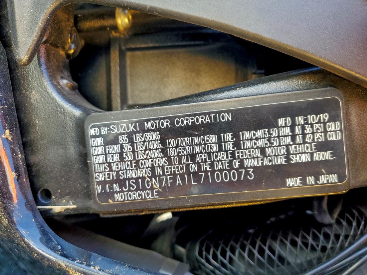 2020 Suzuki Gsx-R600 VIN: JS1GN7FA1L7100073 Lot: 94160535