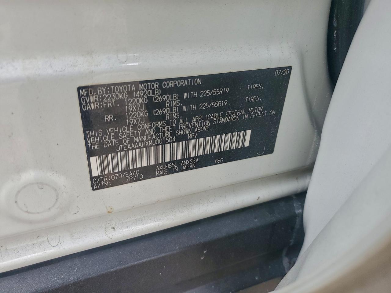 2021 Toyota Venza Le VIN: JTEAAAAHXMJ001504 Lot: 93737495