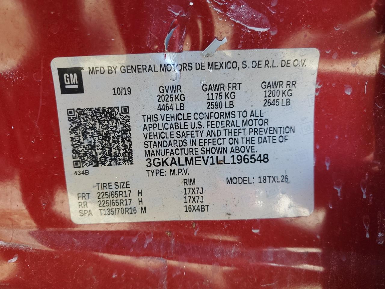 2020 GMC Terrain Sle VIN: 3GKALMEV1LL196548 Lot: 93426525