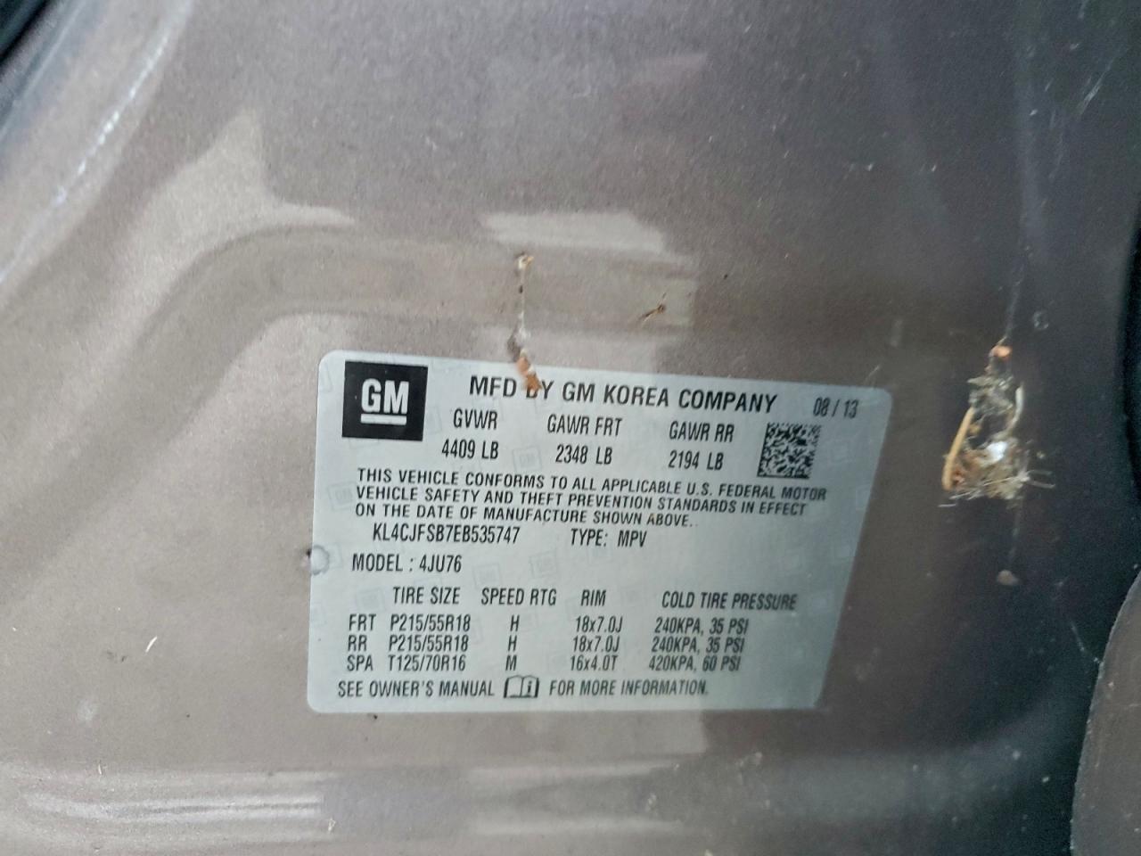 2014 Buick Encore Convenience VIN: KL4CJFSB7EB535747 Lot: 94414295