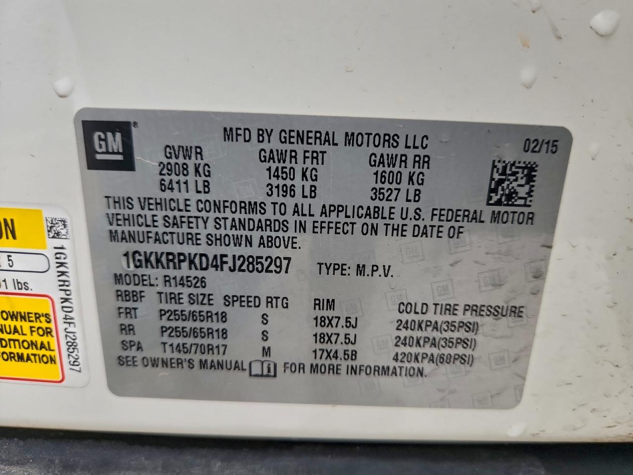 2015 GMC Acadia Sle VIN: 1GKKRPKD4FJ285297 Lot: 93745845