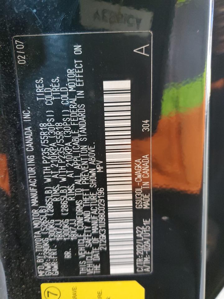 2008 Lexus Rx 350 VIN: 2T2GK31U98C029196 Lot: 92232175