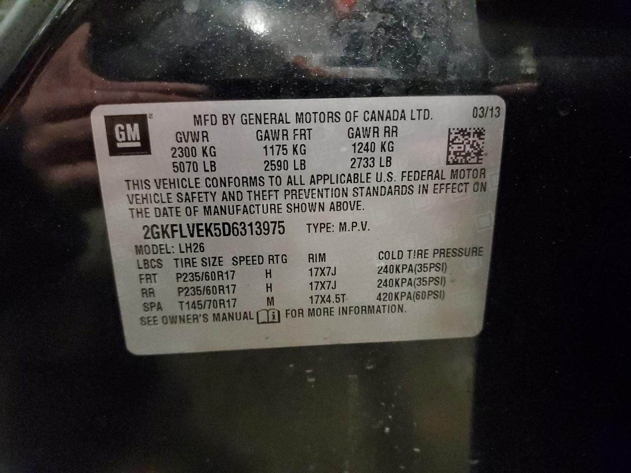 2013 GMC Terrain Slt VIN: 2GKFLVEK5D6313975 Lot: 92948125