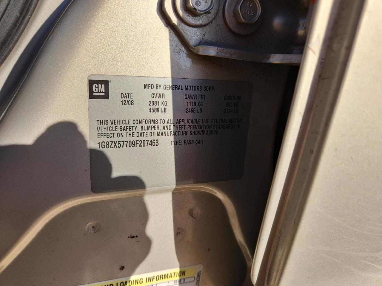 2009 Saturn Aura Xr VIN: 1G8ZX57709F207463 Lot: 91811135