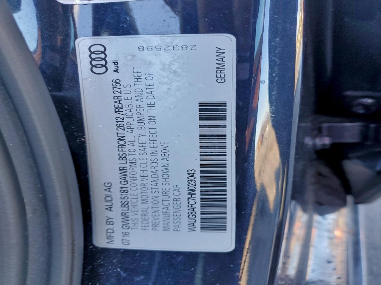 2017 Audi A6 Premium Plus VIN: WAUG8AFC7HN023043 Lot: 93741735