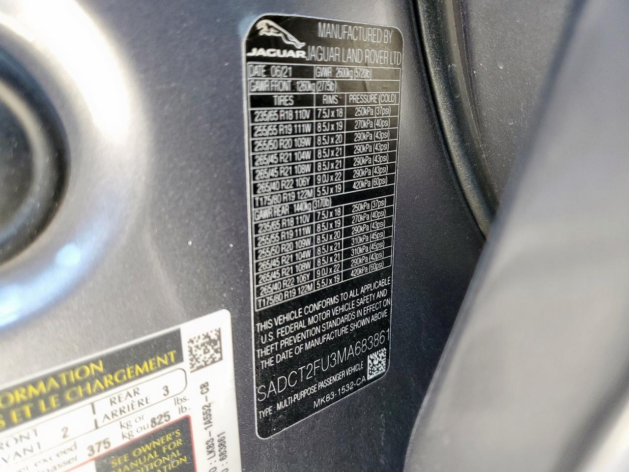 2021 Jaguar F-Pace R-Dynamic S VIN: SADCT2FU3MA683861 Lot: 93151205