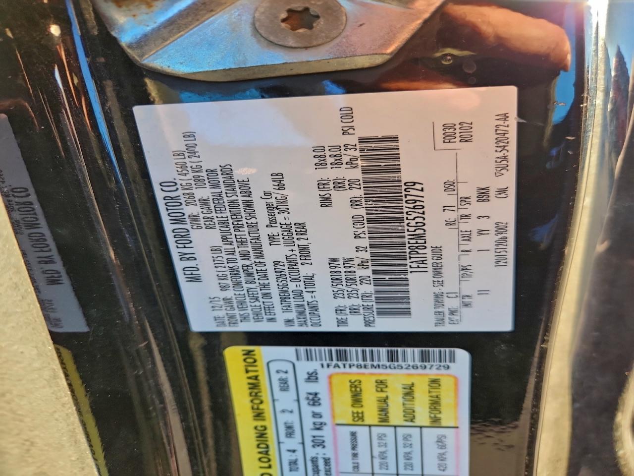 2016 Ford Mustang VIN: 1FATP8EM5G5269729 Lot: 93980575