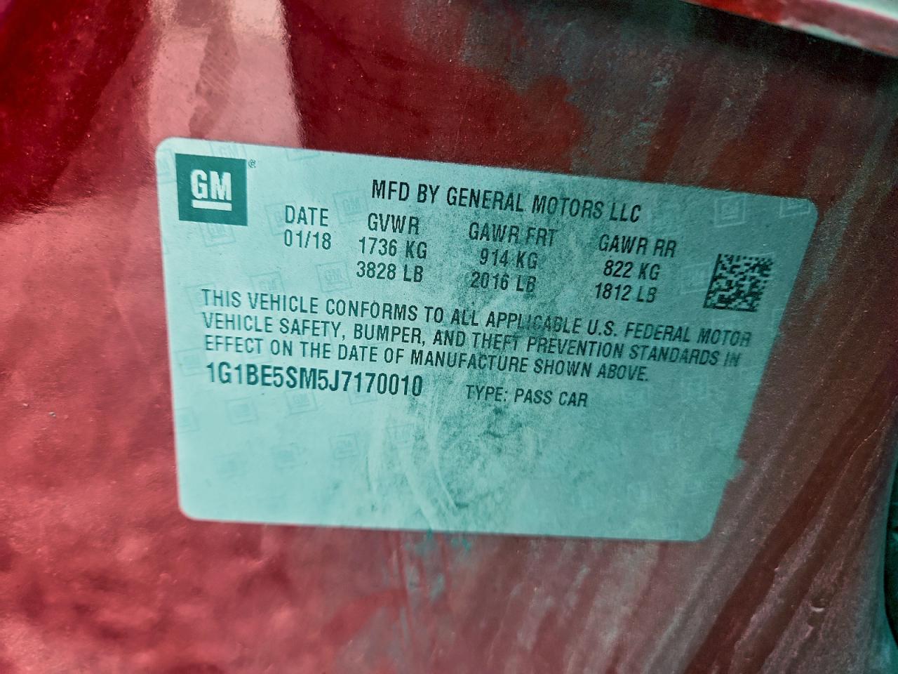 2018 Chevrolet Cruze Lt VIN: 1G1BE5SM5J7170010 Lot: 94733555