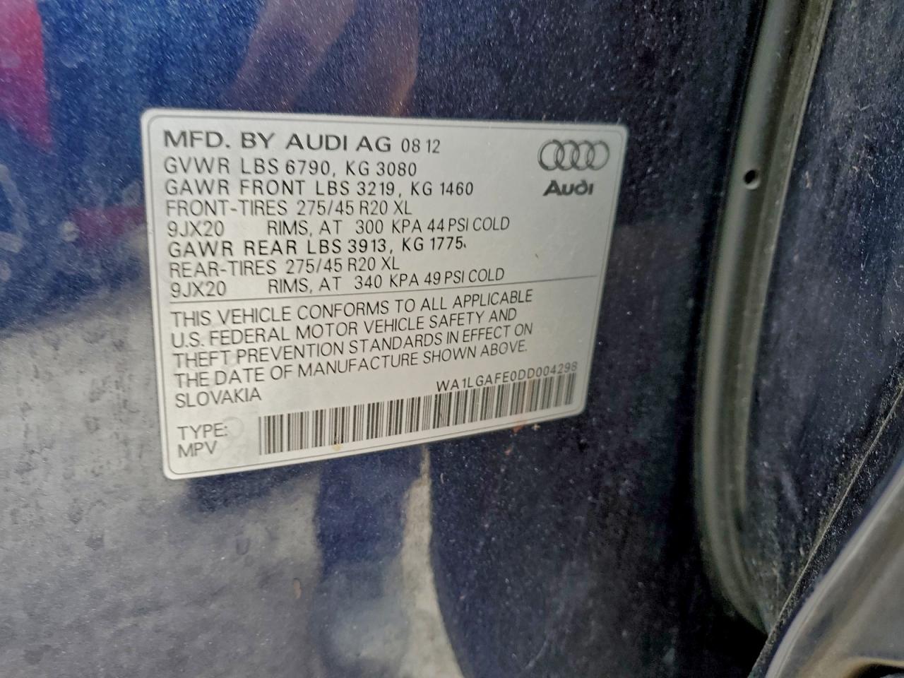 2013 Audi Q7 Premium Plus VIN: WA1LGAFE0DD004298 Lot: 93724765