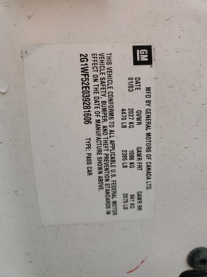 2003 Chevrolet Impala VIN: 2G1WF52E039281606 Lot: 92441525