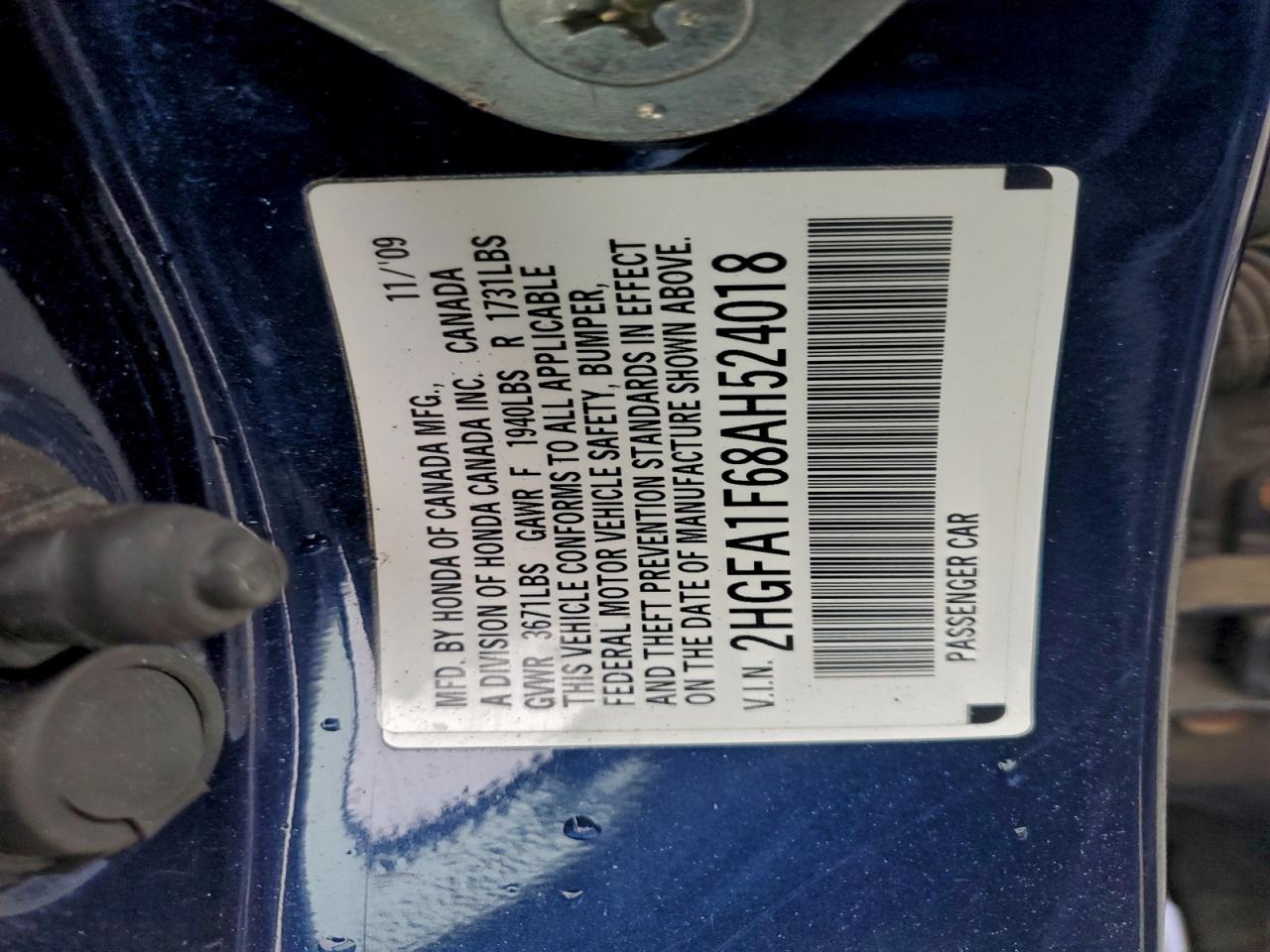 2010 Honda Civic Lx-S VIN: 2HGFA1F68AH524018 Lot: 94056975