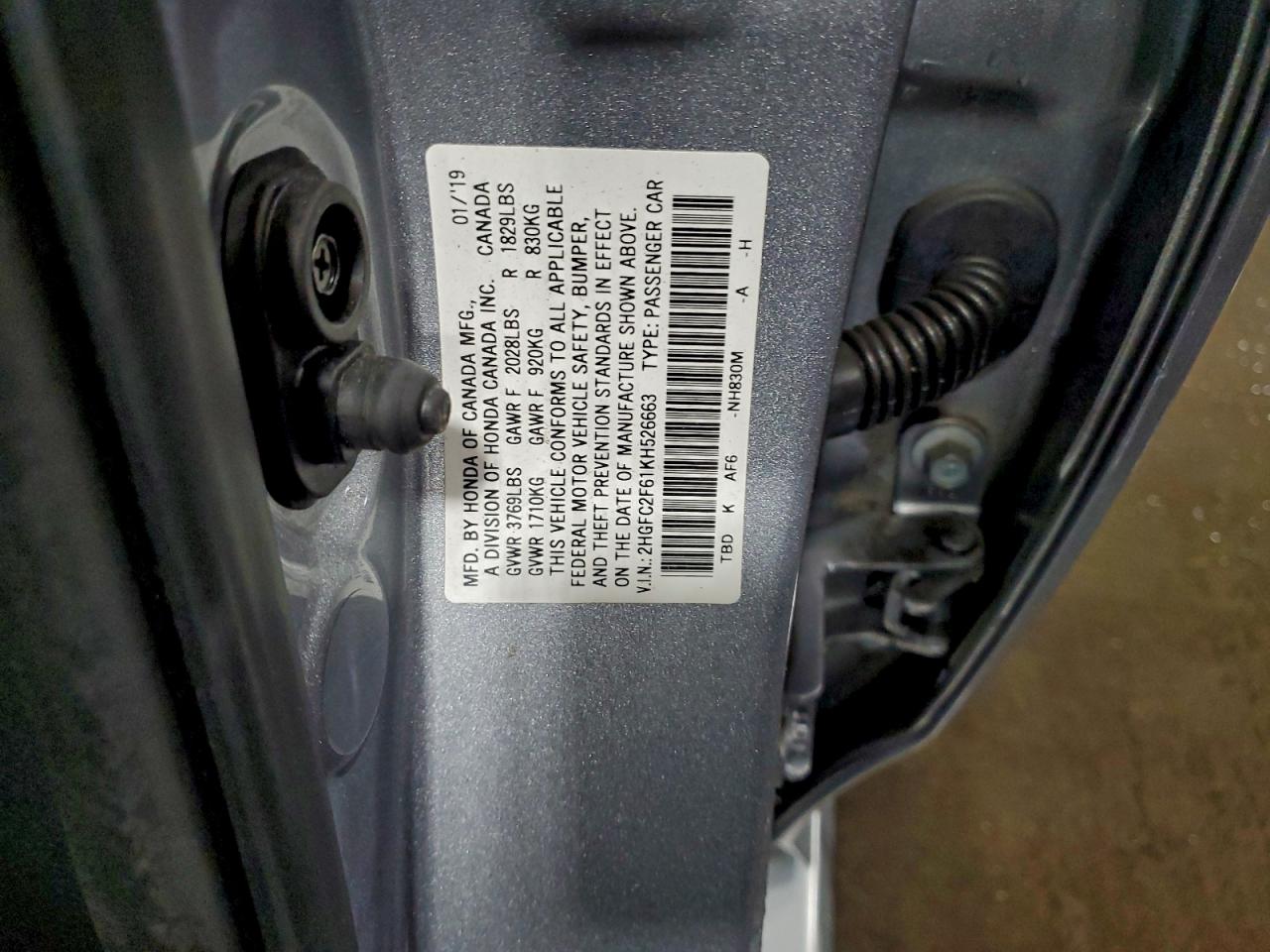 2019 Honda Civic Lx VIN: 2HGFC2F61KH526663 Lot: 94124675