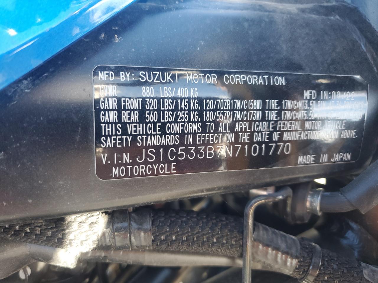 2022 Suzuki Gsx-S750 M VIN: JS1C533B7N7101770 Lot: 86803295