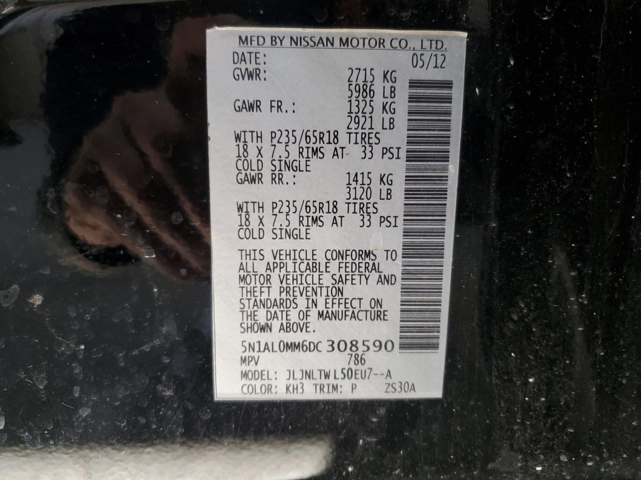 2013 Infiniti Jx35 VIN: 5N1AL0MM6DC308590 Lot: 91045665