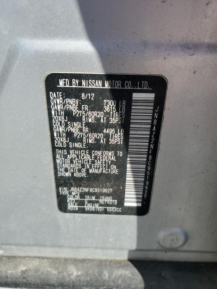 2012 Infiniti Qx56 VIN: JN8AZ2NF8C9519627 Lot: 93430695