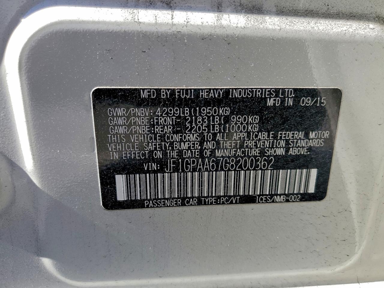 2016 Subaru Impreza VIN: JF1GPAA67G8200362 Lot: 94102335