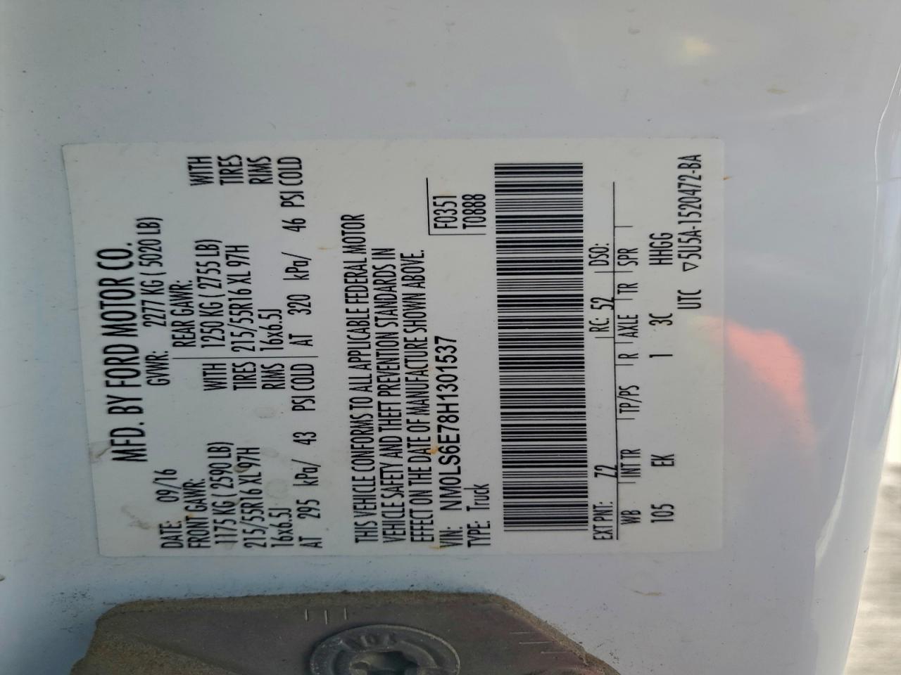 2017 Ford Transit Connect Xl VIN: NM0LS6E78H1301537 Lot: 91582825