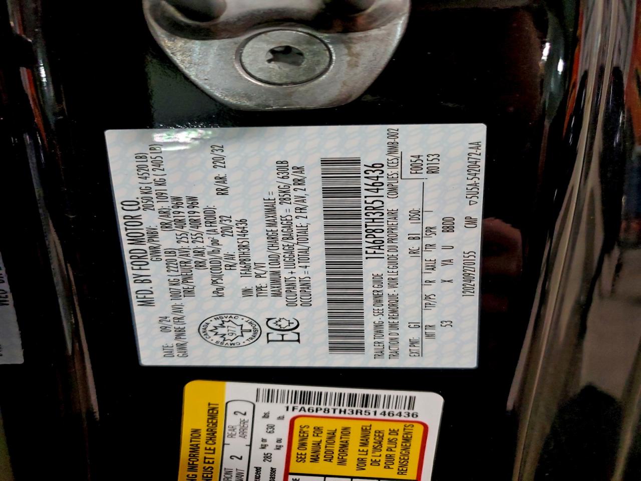 2024 Ford Mustang VIN: 1FA6P8TH3R5146436 Lot: 94299595