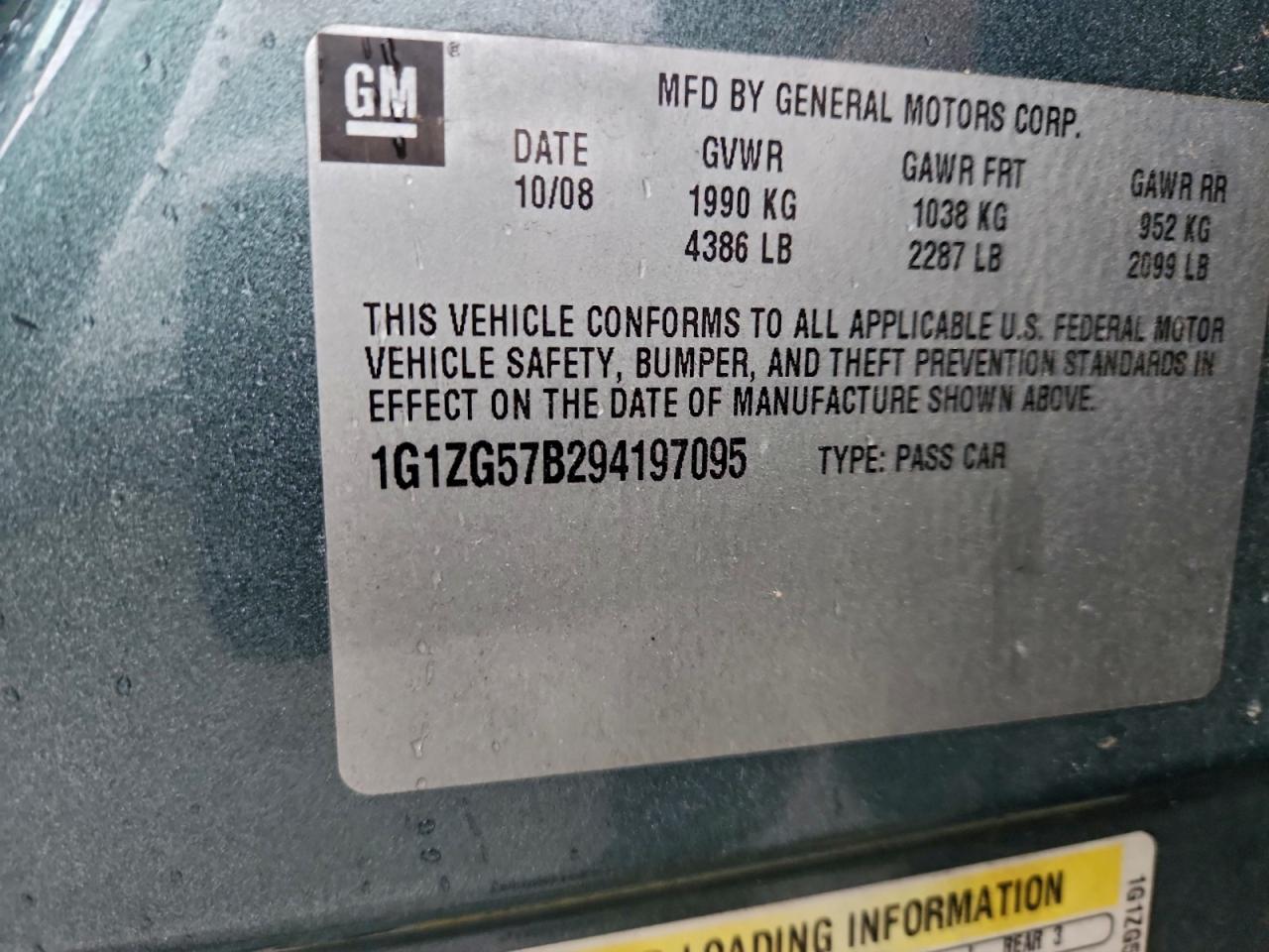 2009 Chevrolet Malibu Ls VIN: 1G1ZG57B294197095 Lot: 94322145