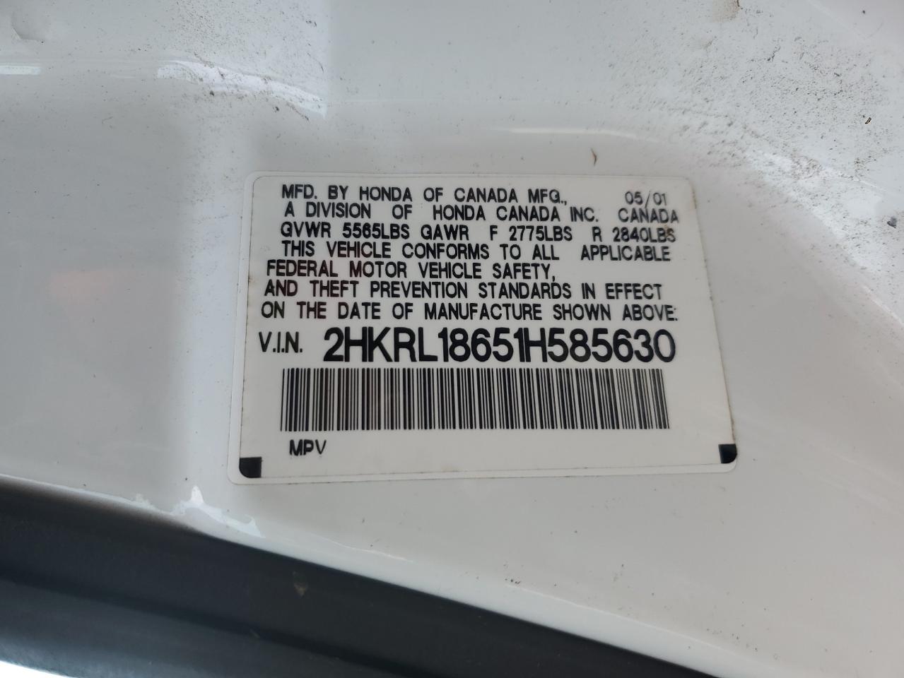 2001 Honda Odyssey Ex VIN: 2HKRL18651H585630 Lot: 91466065