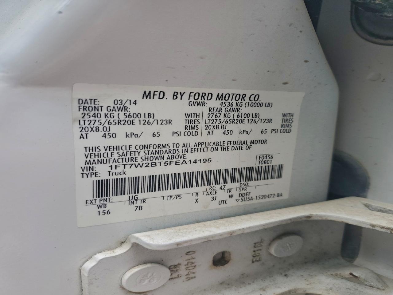 2015 Ford F250 Super Duty VIN: 1FT7W2BT5FEA14195 Lot: 91242395