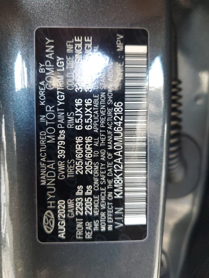 2021 Hyundai Kona Se VIN: KM8K12AA0MU642186 Lot: 93501685