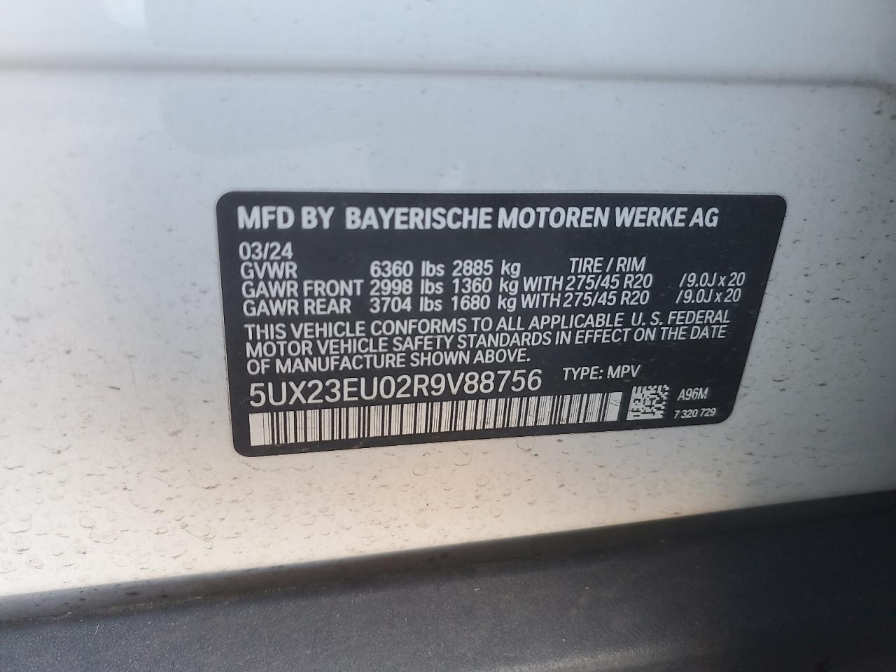 2024 BMW X5 xDrive40I VIN: 5UX23EU02R9V88756 Lot: 93495585