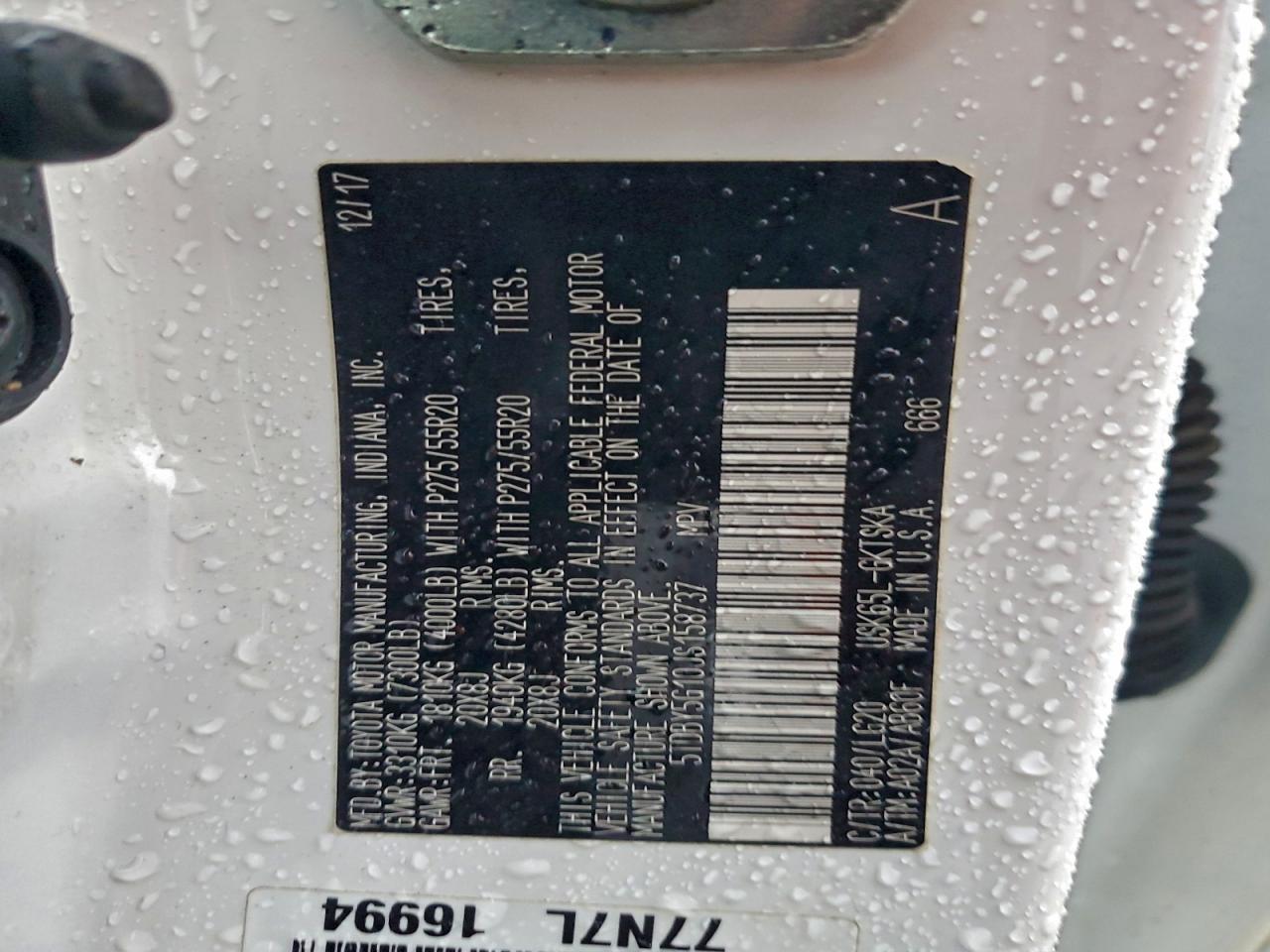 2018 Toyota Sequoia Sr5 VIN: 5TDBY5G10JS158737 Lot: 94168975