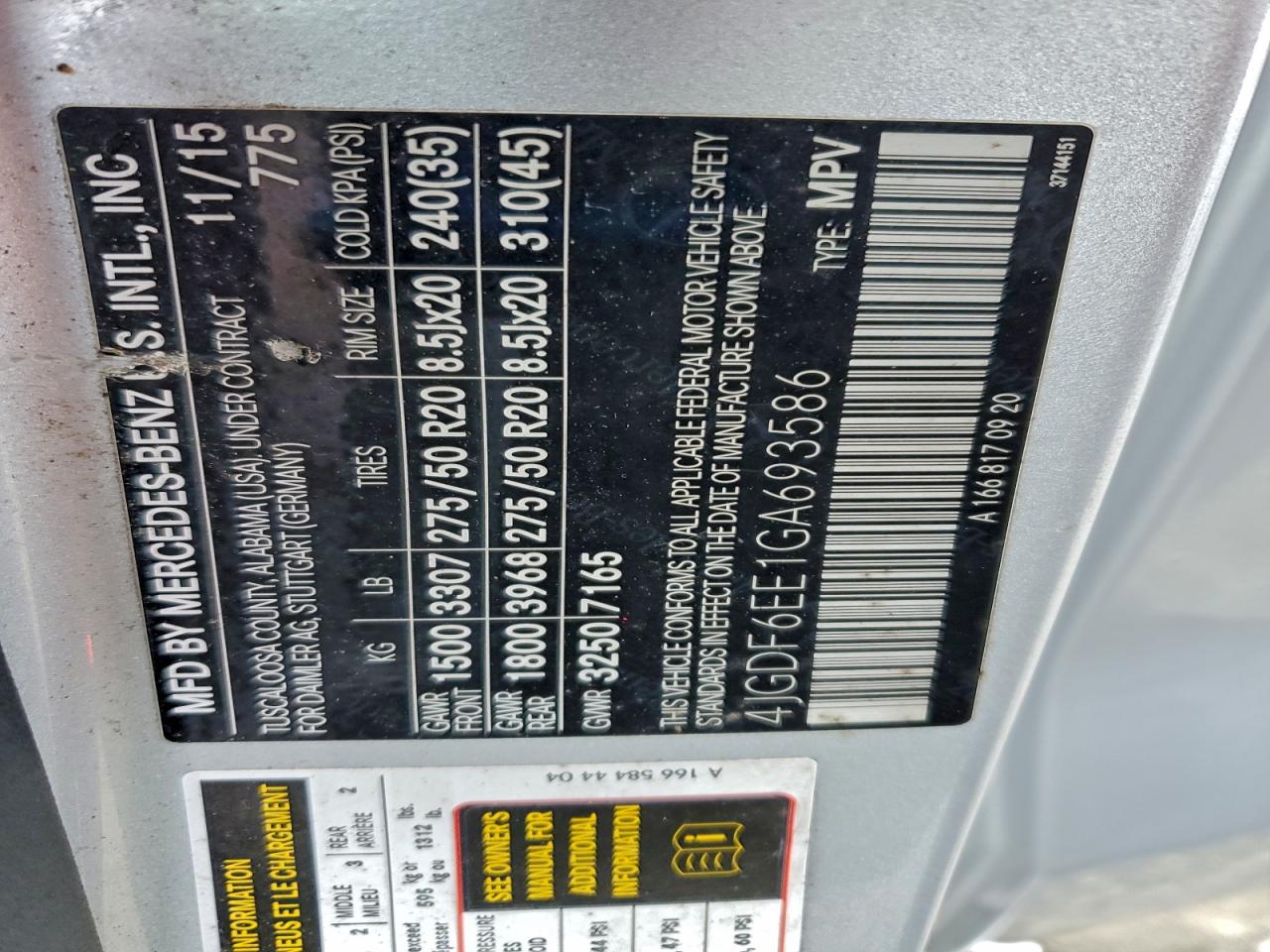 2016 Mercedes-Benz Gl 450 4Matic VIN: 4JGDF6EE1GA693586 Lot: 94202525