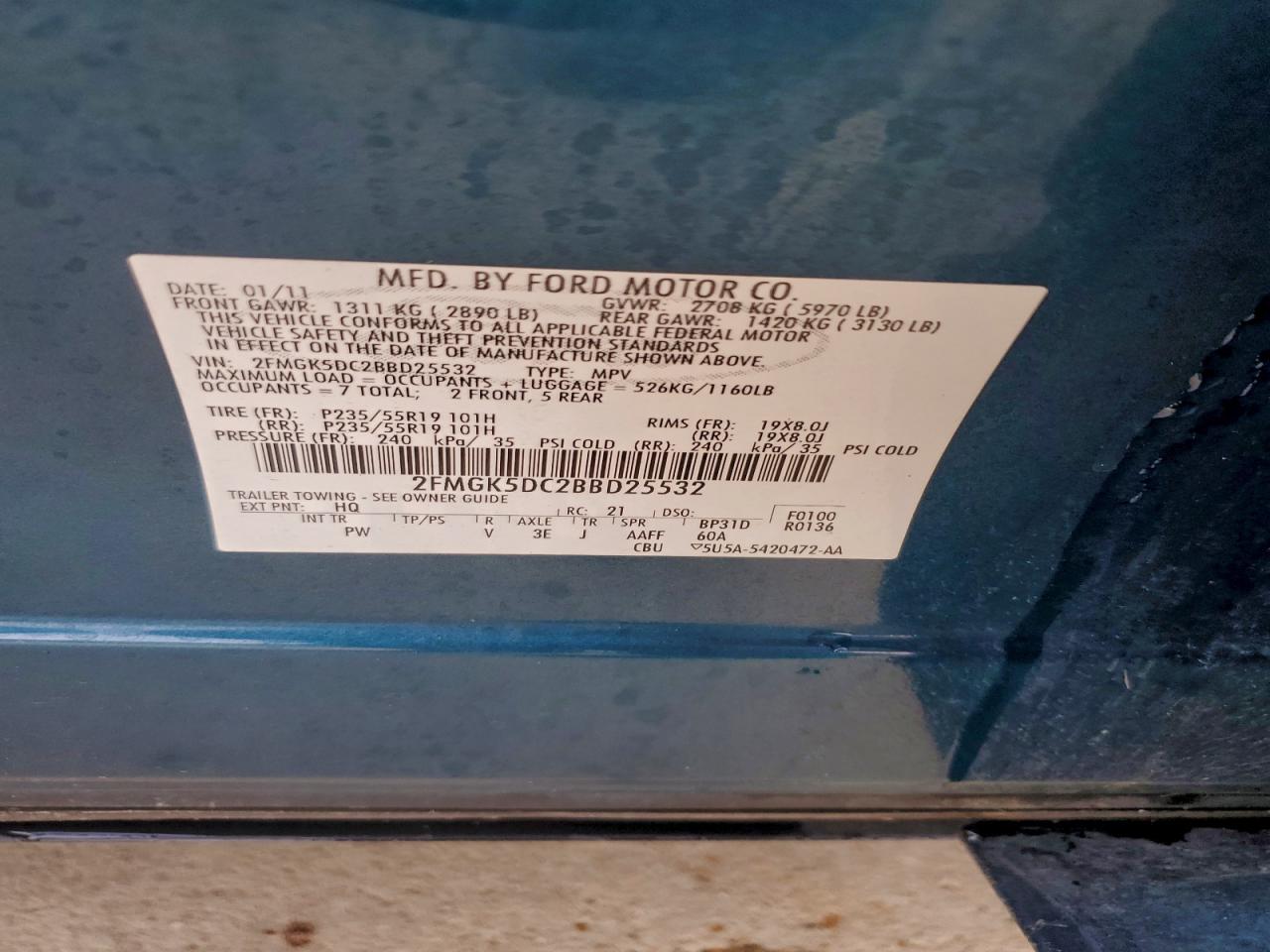 2011 Ford Flex Limited VIN: 2FMGK5DC2BBD25532 Lot: 91134405