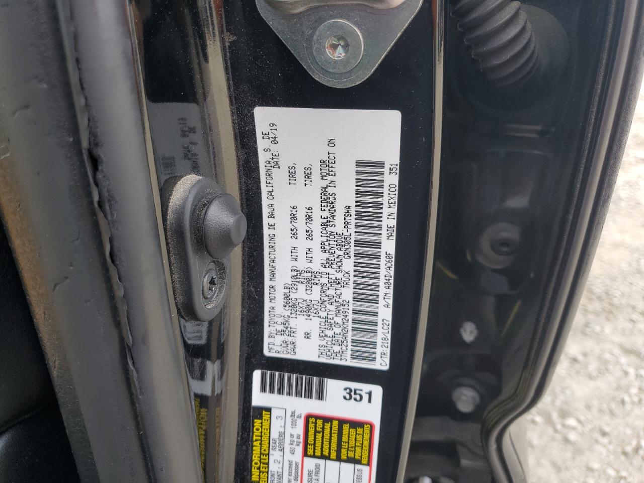 2019 Toyota Tacoma Double Cab VIN: 3TMCZ5AN2KM249152 Lot: 91942495