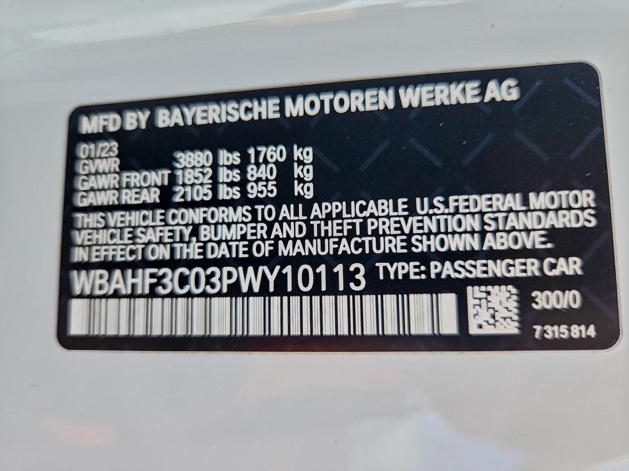 2023 BMW Z4 Sdrive30I VIN: WBAHF3C03PWY10113 Lot: 94094785