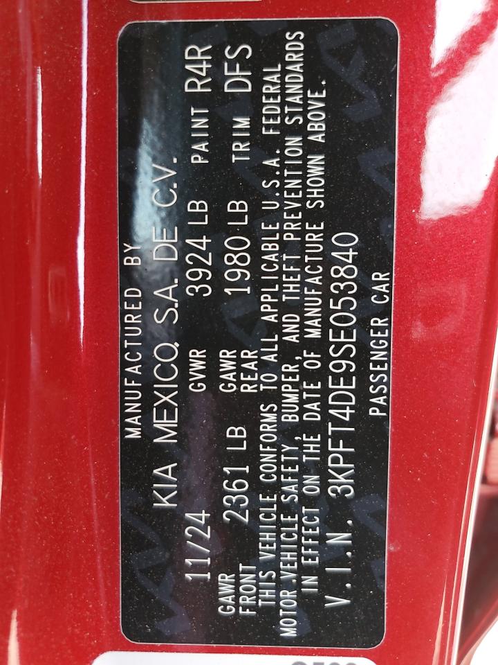 2025 Kia K4 Lx VIN: 3KPFT4DE9SE053840 Lot: 91941775