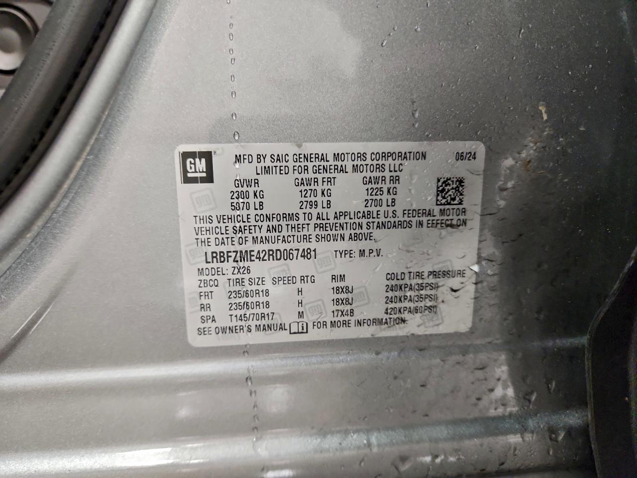 2024 Buick Envision Preferred VIN: LRBFZME42RD067481 Lot: 94355475