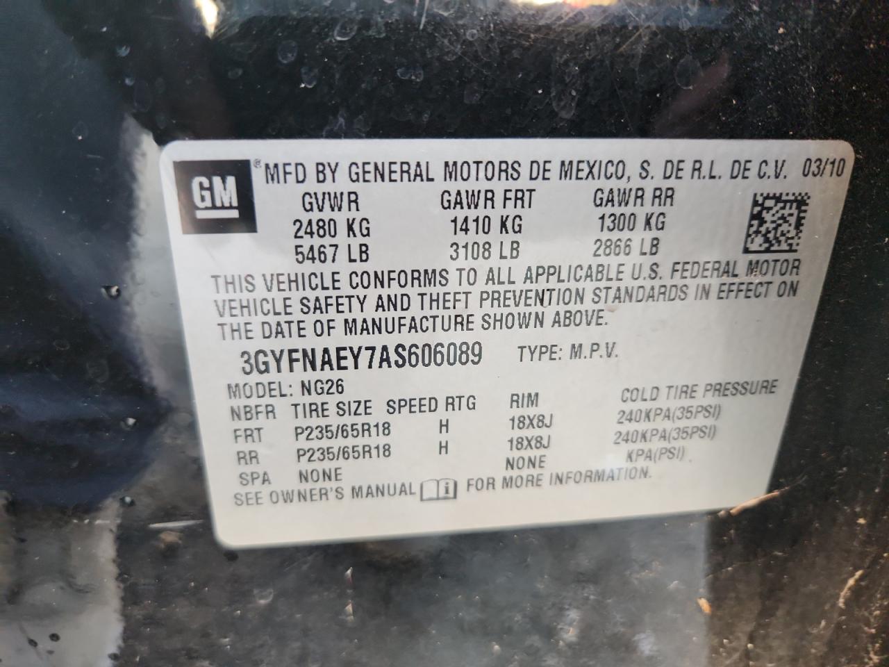 2010 Cadillac Srx Luxury Collection VIN: 3GYFNAEY7AS606089 Lot: 92078095