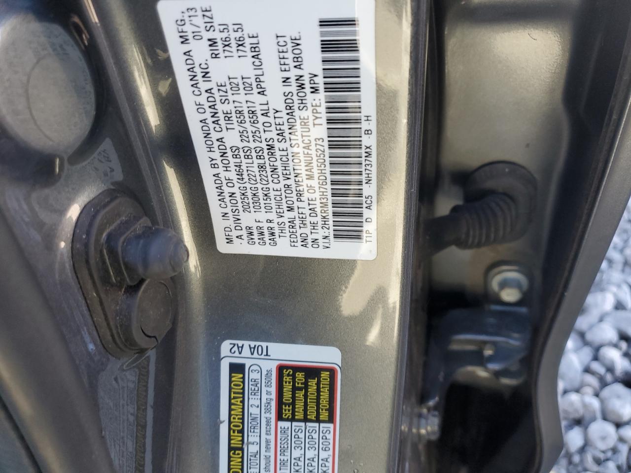 2013 Honda Cr-V Exl VIN: 2HKRM3H76DH505273 Lot: 91571455