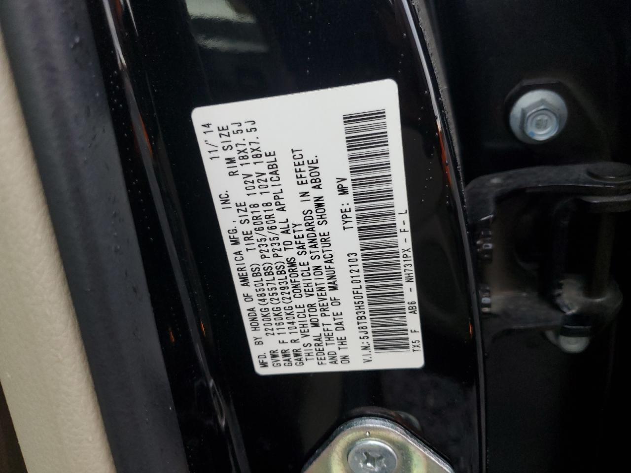 2015 Acura Rdx Technology VIN: 5J8TB3H50FL012103 Lot: 93203365