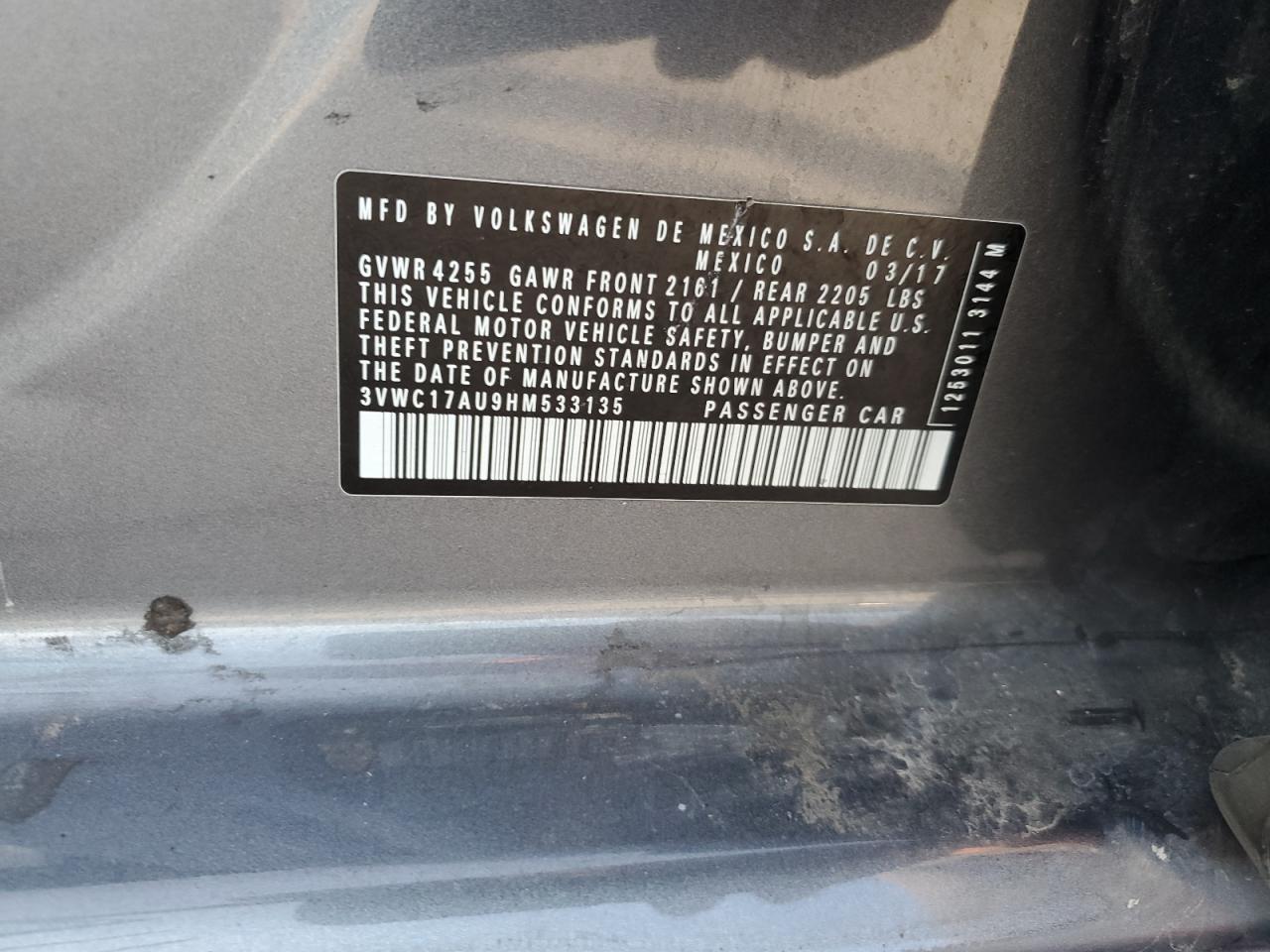 2017 Volkswagen Golf Sportwagen S VIN: 3VWC17AU9HM533135 Lot: 91033825