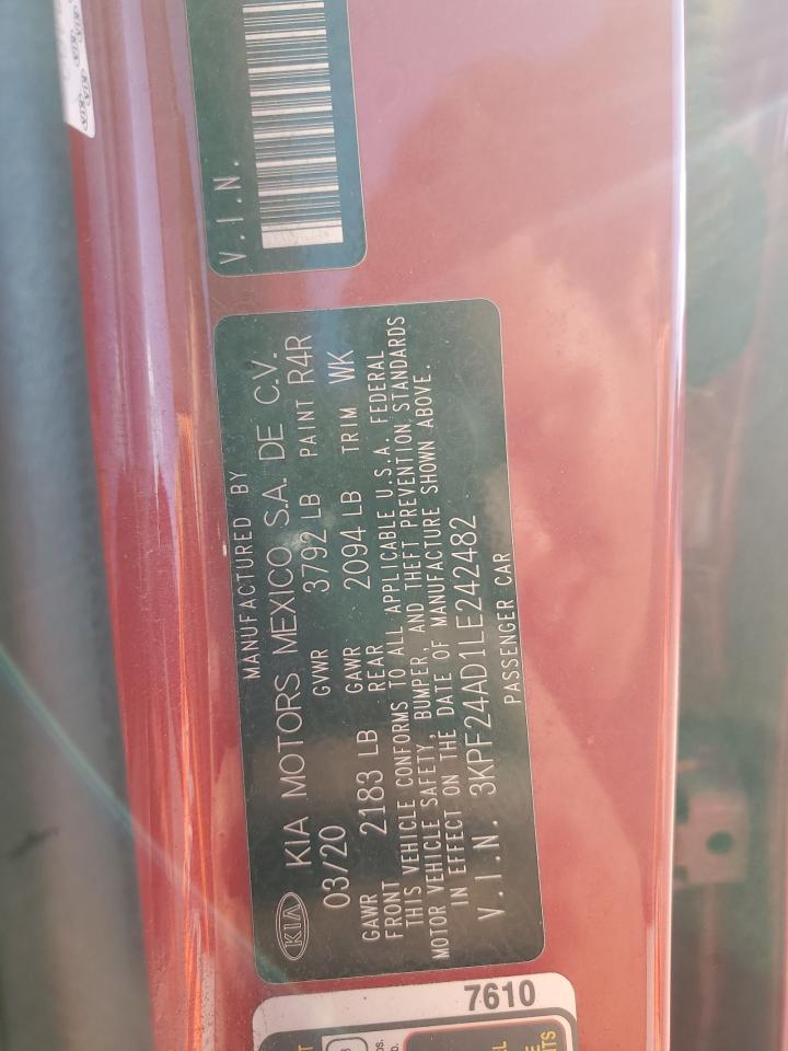 2020 Kia Forte Fe VIN: 3KPF24AD1LE242482 Lot: 91731415