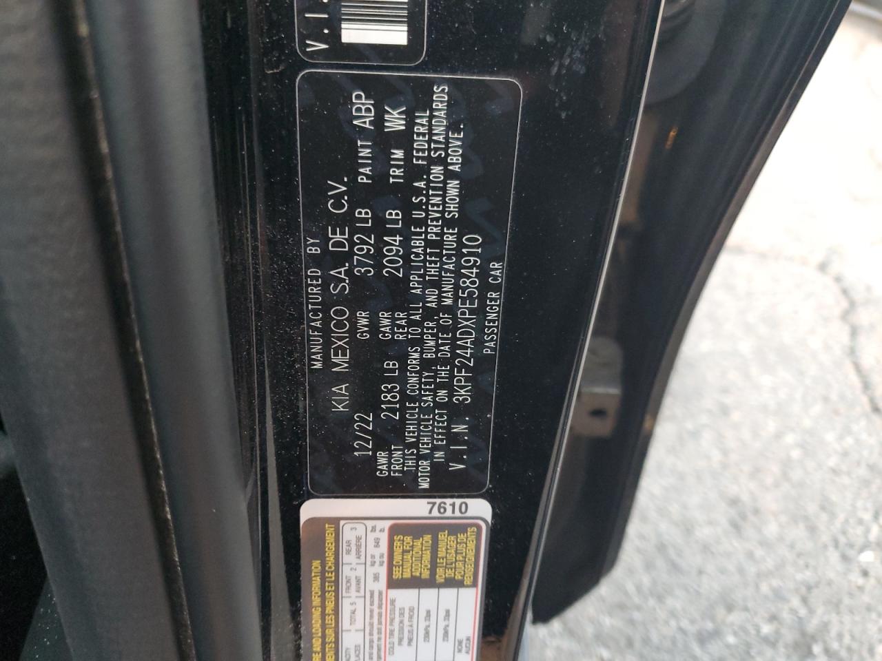 2023 Toyt Kia Forte VIN: 3KPF24ADXPE584910 Lot: 90812065