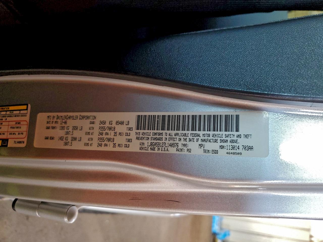 2007 Jeep Wrangler Sahara VIN: 1J8GA59127L140976 Lot: 94215415