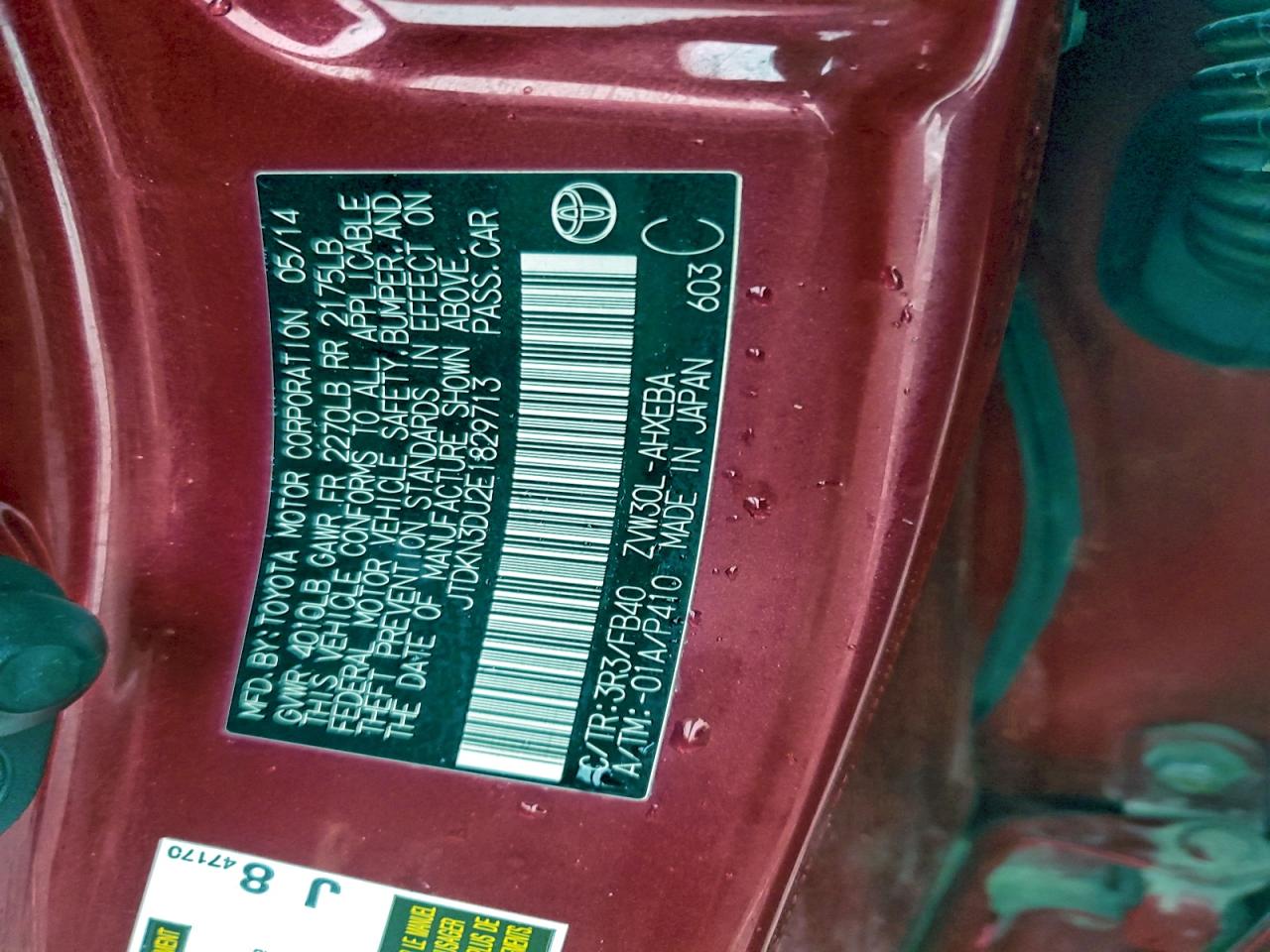 2014 Toyota Prius VIN: JTDKN3DU2E1829713 Lot: 94149795