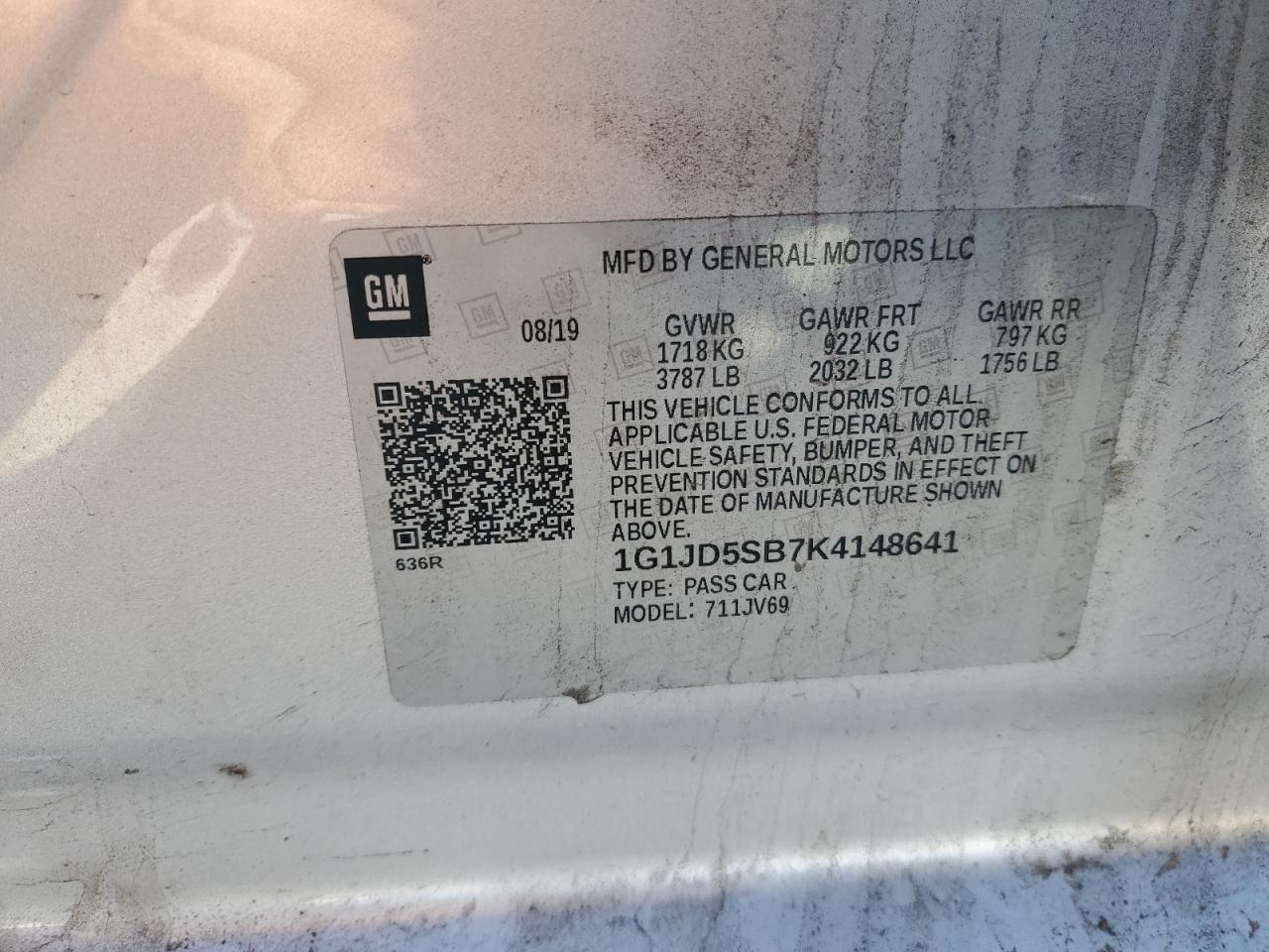 2019 Chevrolet Sonic Lt VIN: 1G1JD5SB7K4148641 Lot: 91024845